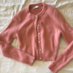 Zara Pink Button-Up Sweater